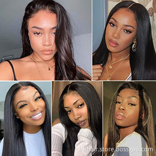 T Part Lace Front Wig Brazilian Real Hair Straight Lace Opening and Closing Real Human Hair Wig Suitable for Women Natural Black